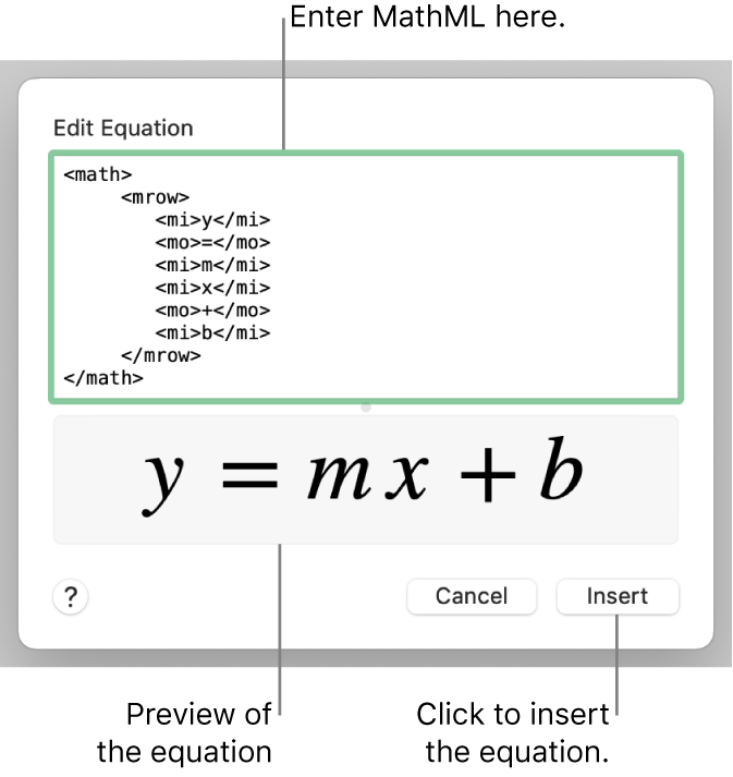 The equation for the slope of a line in the Edit Equation field and a preview of the formula below.