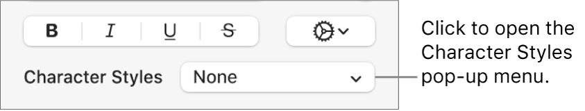 The Character Styles pop-up menu.