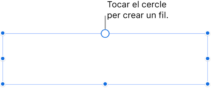 Quadre de text buit amb un cercle blanc a la part superior i marcadors per canviar‑ne la mida als angles, als laterals i a la part inferior.