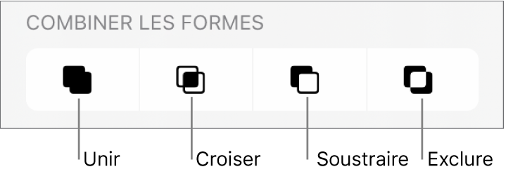 Unir, croiser, soustraire et exclure des boutons sous Formes combinées.