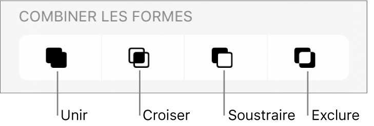 Unir, croiser, soustraire et exclure des boutons sous Formes combinées.