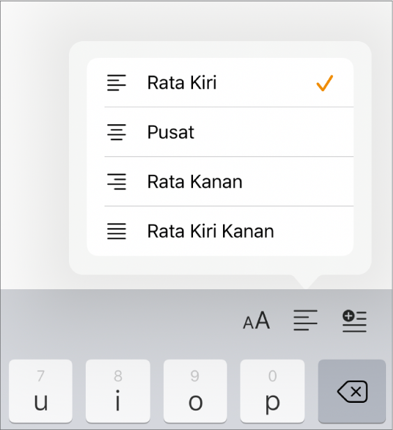 Bar Format menampilkan kontrol untuk mengindentasi teks dan meratakan paragraf.