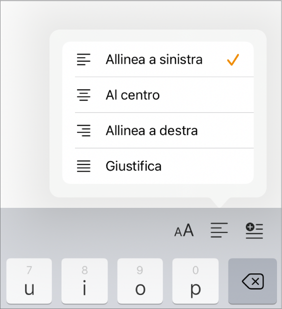 Barra Formattazione con i controlli per il rientro del testo e l'allineamento dei paragrafi.