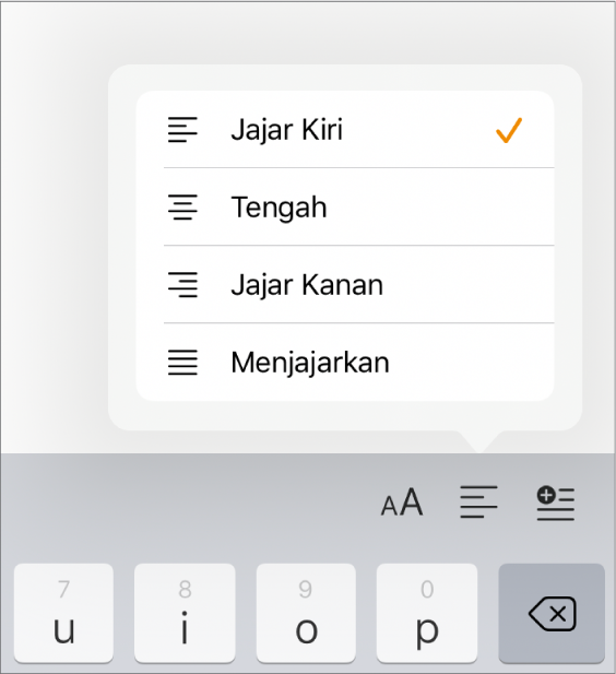 Bar Format dengan kawalan untuk menginden teks dan menjajarkan perenggan.