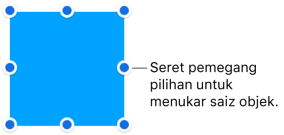 Objek dengan titik biru pada jidarnya untuk menukar saiz objek.