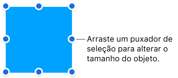 Um objeto com pontos azuis no seu contorno para alterar o tamanho do objeto.