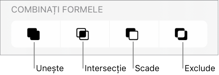 Butoanele Unește, Intersecție, Scade și Exclude de sub Combină formele.