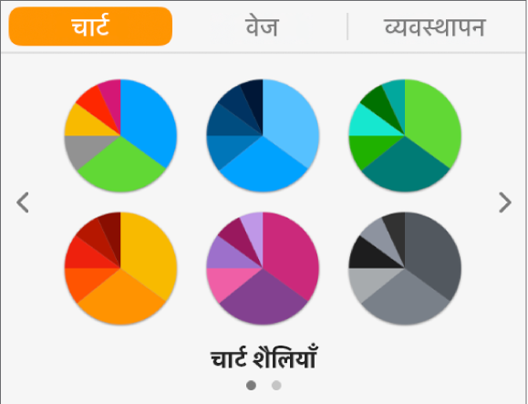 फ़ॉर्मैट साइडबार के चार्ट टैब में मौजूद चार्ट शैलियाँ।