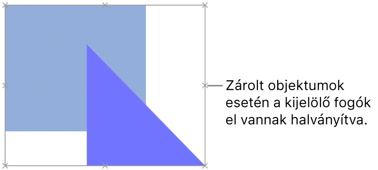 Zárolt objektumok elhalványított kijelölő fogókkal.