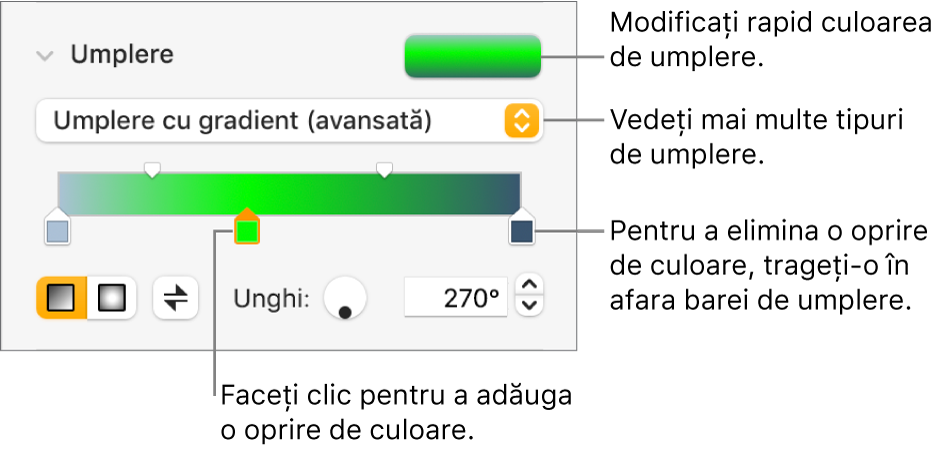 Comenzi pentru umplerea cu culori a obiectelor.