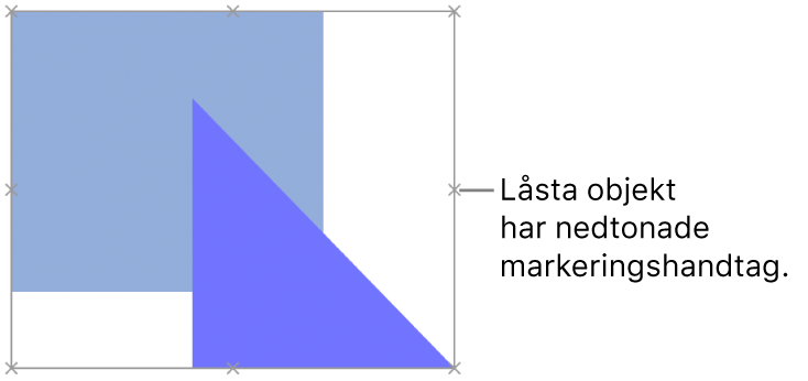 Låsta objekt med nedtonade markeringshandtag.