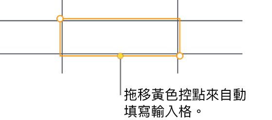 選取的輸入格帶有黃色控點，你可以拖移來自動填滿輸入格。