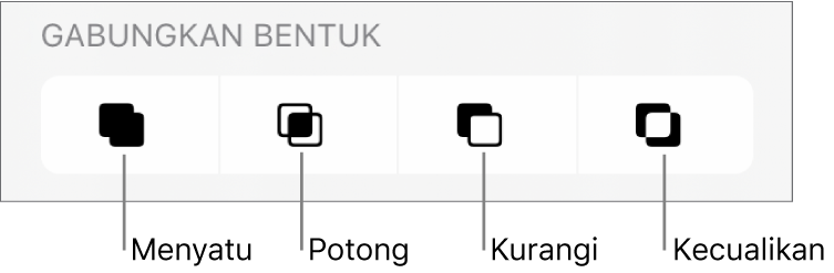 Tombol Menyatu, Potong, Kurangi, dan Kecualikan di bawah Gabungkan Bentuk.