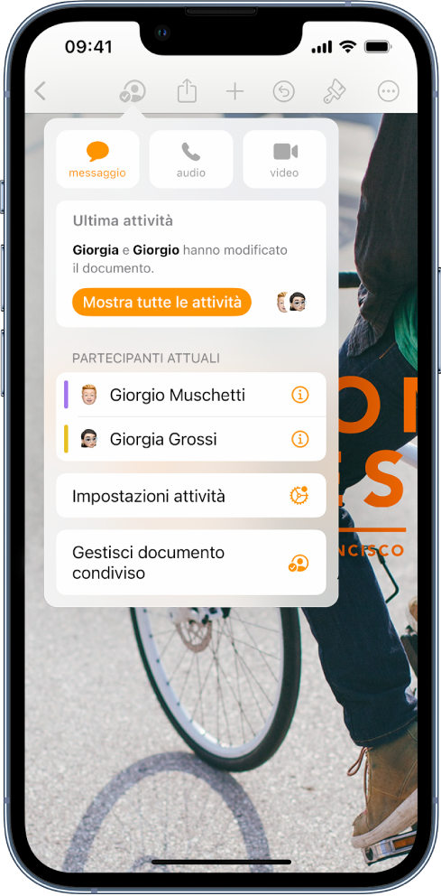 Il menu di collaborazione che mostra i nomi delle persone che stanno collaborando al documento.