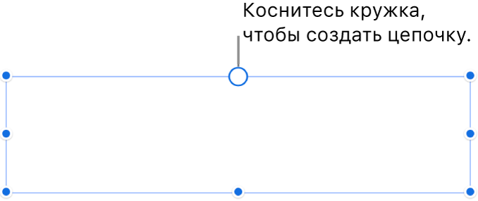 Пустой текстовый блок с белых кружком вверху и манипуляторами изменения размера на углах, сторонах и внизу.