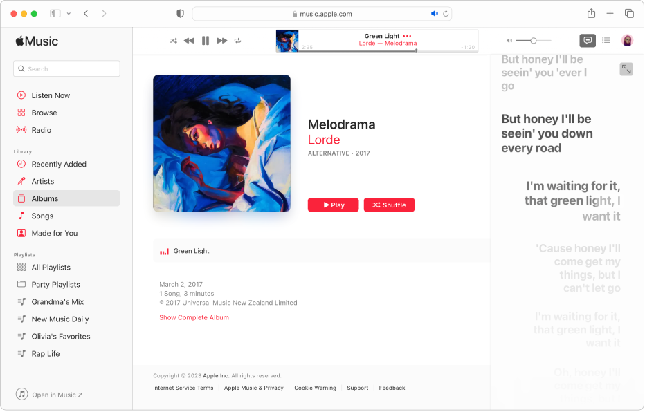 View song lyrics in Apple Music on the web - Apple Support