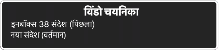 दो खुली हुई विंडो की सूची दिखाता विंडो चयनकर्ता।