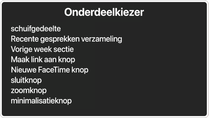 De onderdeelkiezer is een paneel met onderdelen als een schuifgedeelte en een sluitknop.