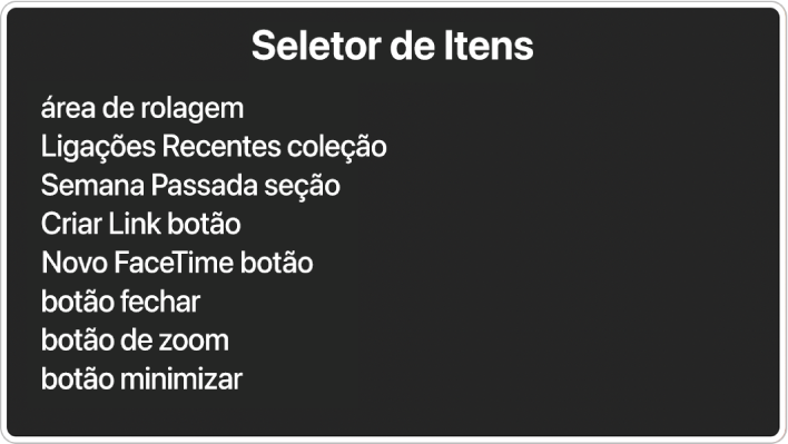 O Selecionador de Item é um painel que lista itens como área de rolagem e o botão fechar, dentre outros.