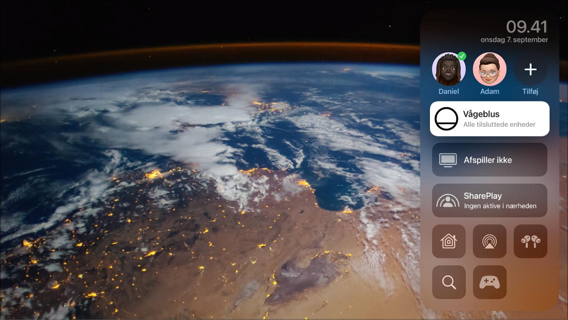 Skærm på Apple TV, der viser Kontrolcenter