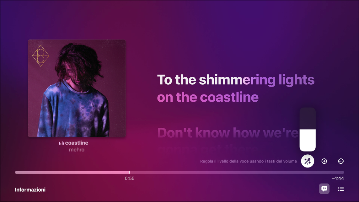 La schermata “In riproduzione” in cui è visualizzato Apple Music Sing.