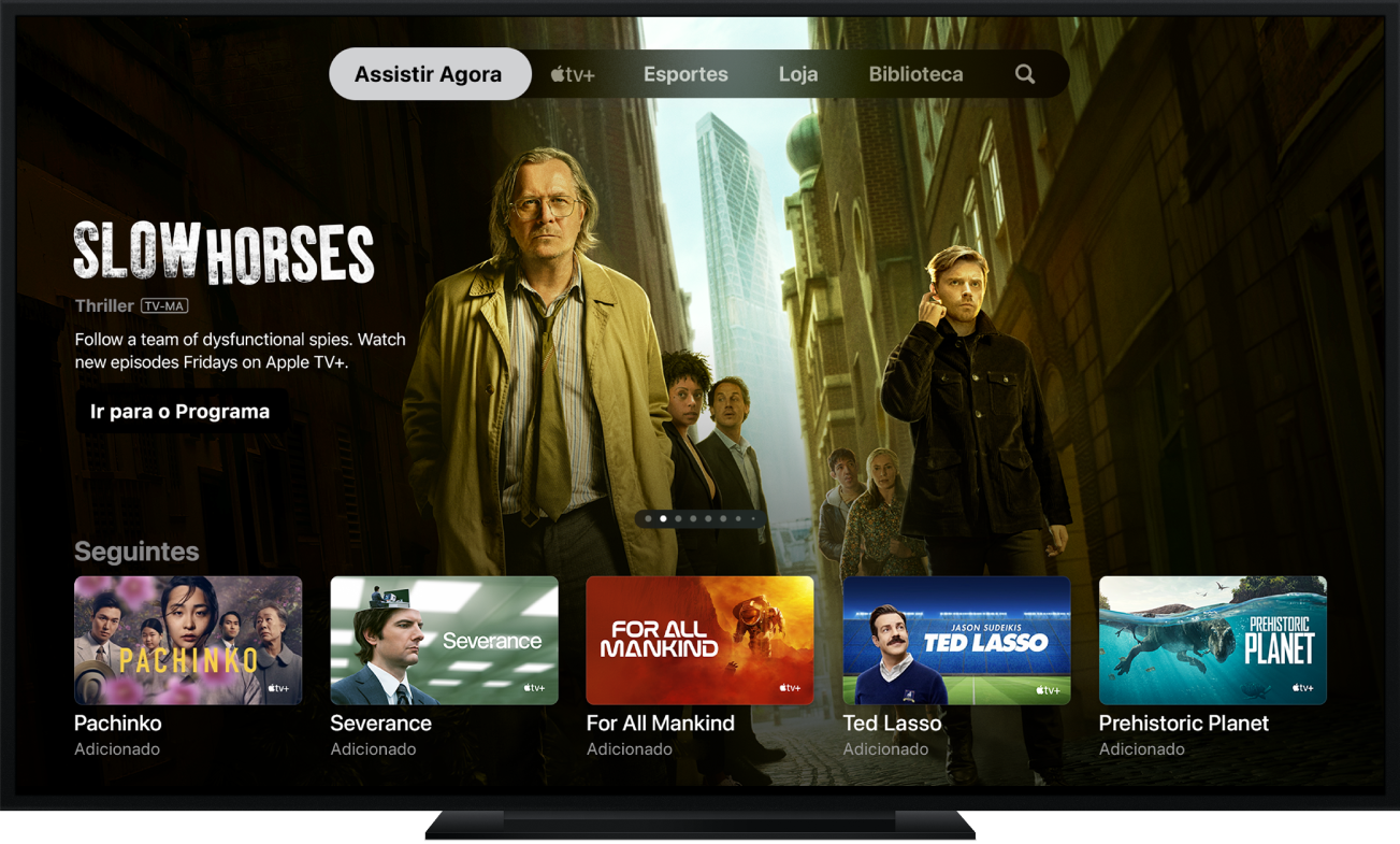 Uma Apple TV mostrando o app Apple TV
