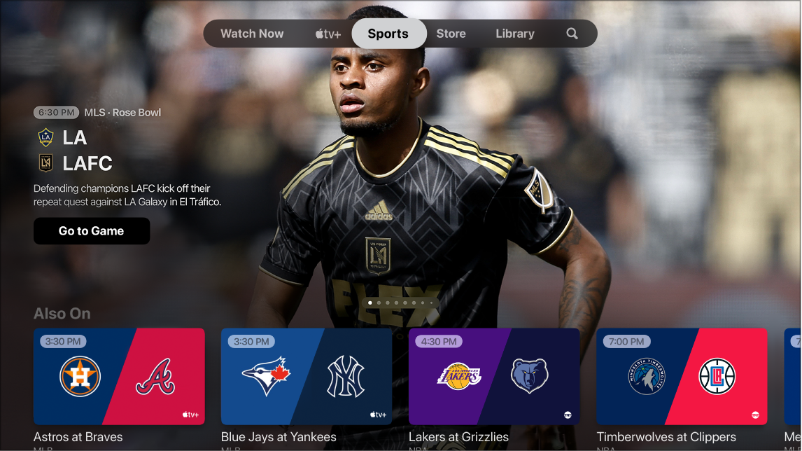 Екран, който показва Sports (Спорт)