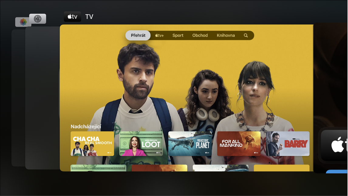 Obrazovka Apple TV se zobrazením přepínače aplikací
