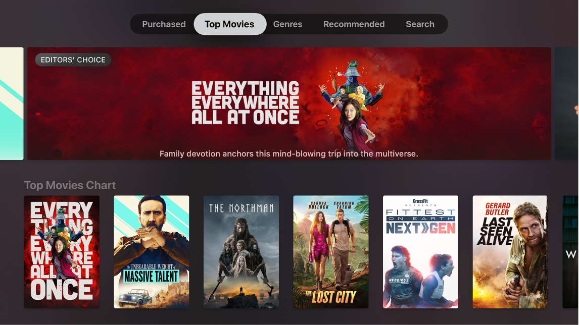 „iTunes Movies“ pradžios ekranas