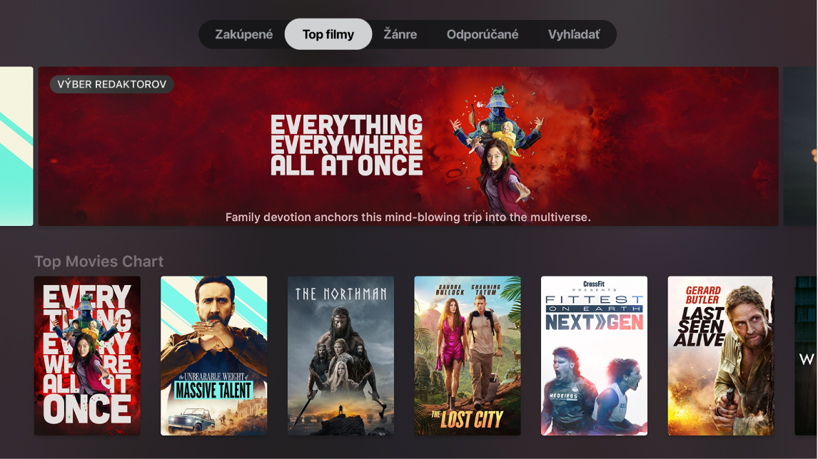 Domovská obrazovka obchodu Filmy z iTunes