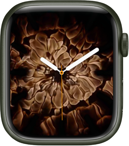 The Fire and Water watch face showing an analog clock in the middle and fire around it.