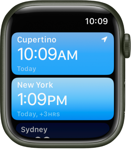 La app Reloj Mundial con una lista de ciudades.