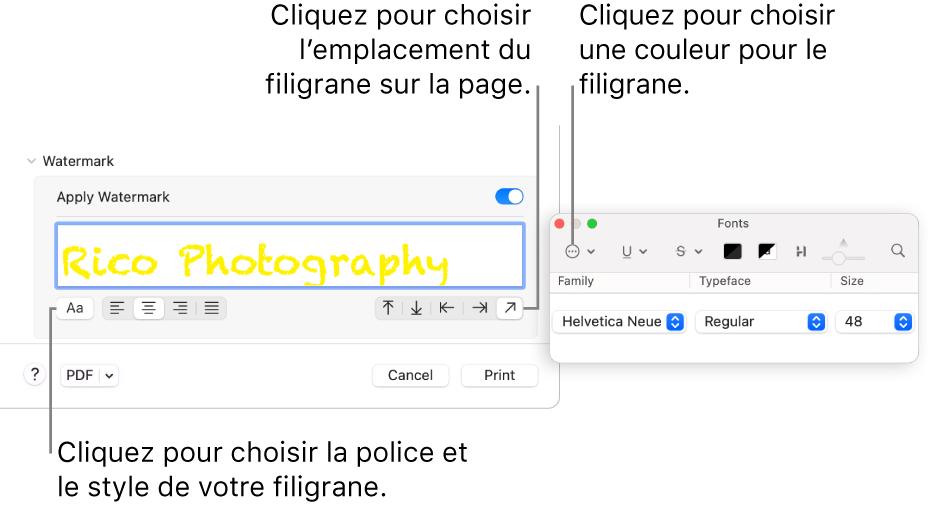 Imprimer des pages ou des images avec un filigrane sur Mac – Assistance