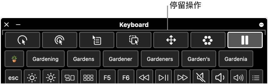 停留操作按钮位于“辅助功能键盘”的顶部。