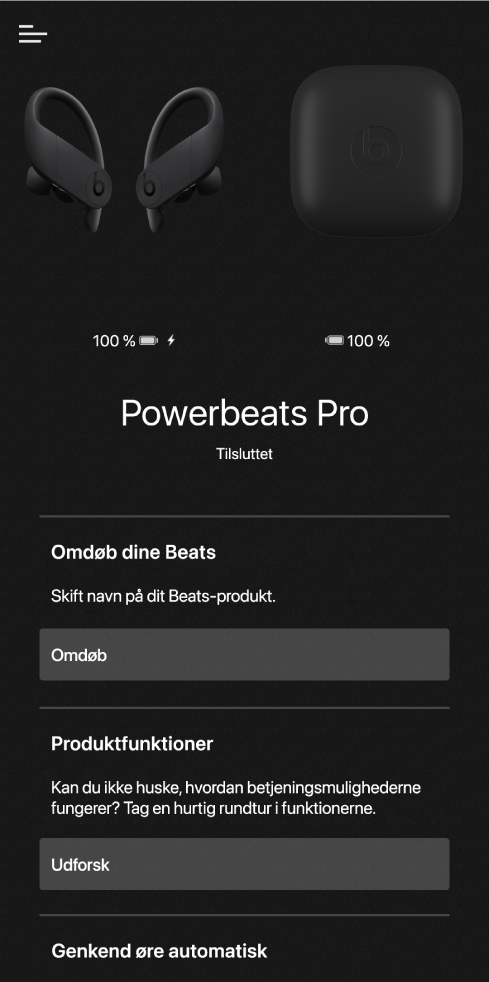 Powerbeats Pro-enhedsskærmen