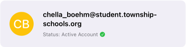 Sample view of a student’s account information and status (Active Account).