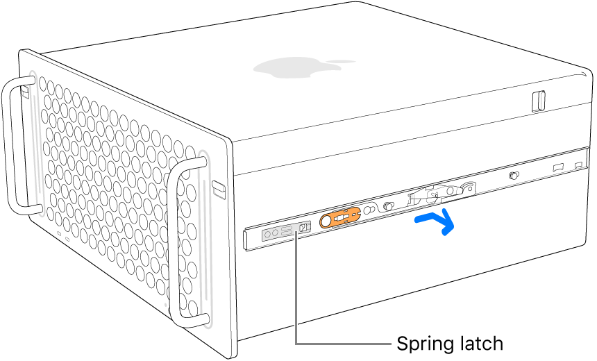 A rail being detached from the side of Mac Pro.