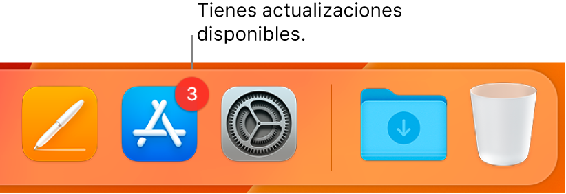 Sección del Dock donde se muestra el icono de App Store con un indicador que señala que hay actualizaciones disponibles.