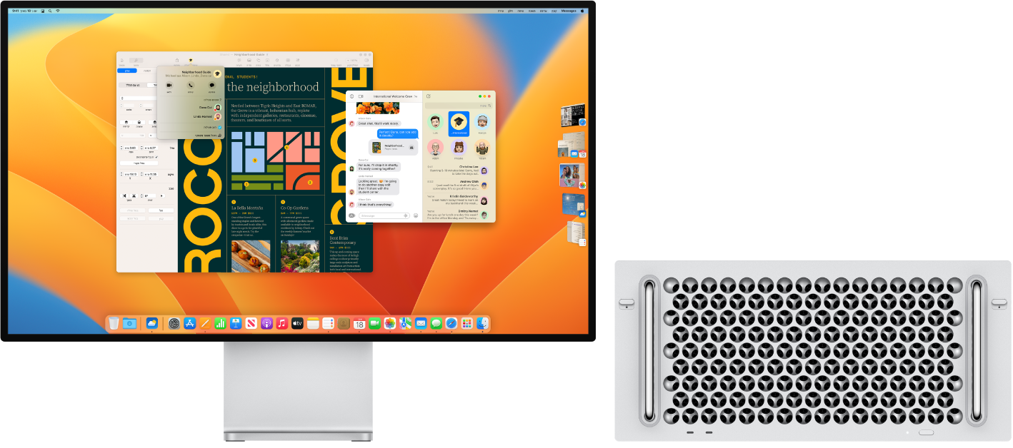 ‏Mac Pro מחובר ל-Pro Display XDR. המכתבה מציגה את ״מרכז הבקרה״ וכמה יישומים פתוחים.
