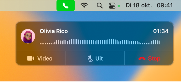 Een deel van een Mac-scherm met een melding van een binnenkomend gesprek.