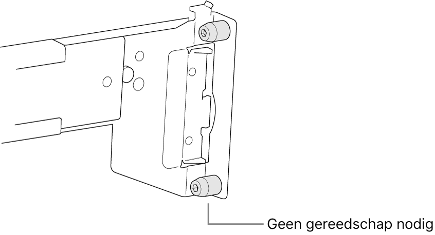 Een rail die in een rack met vierkante gaten past.