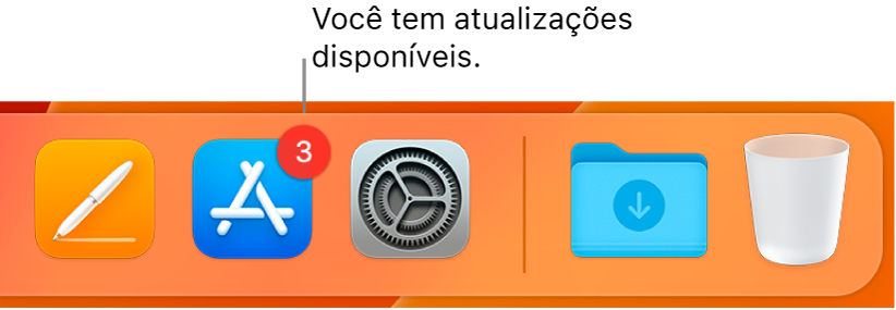 Parte do Dock mostrando o ícone da App Store com um aviso, indicando que há atualizações disponíveis.
