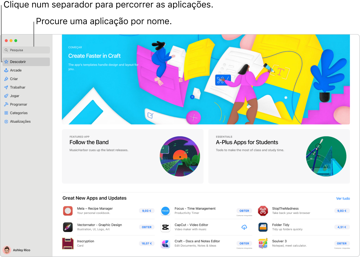 Janela da App Store com o campo de pesquisa e uma página das extensões do Safari.