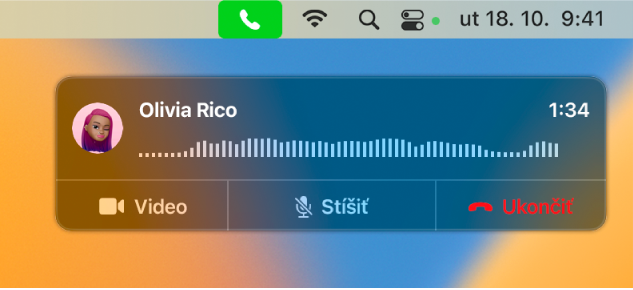 Časť obrazovky Macu zobrazujúca okno hlásenia o hovore.