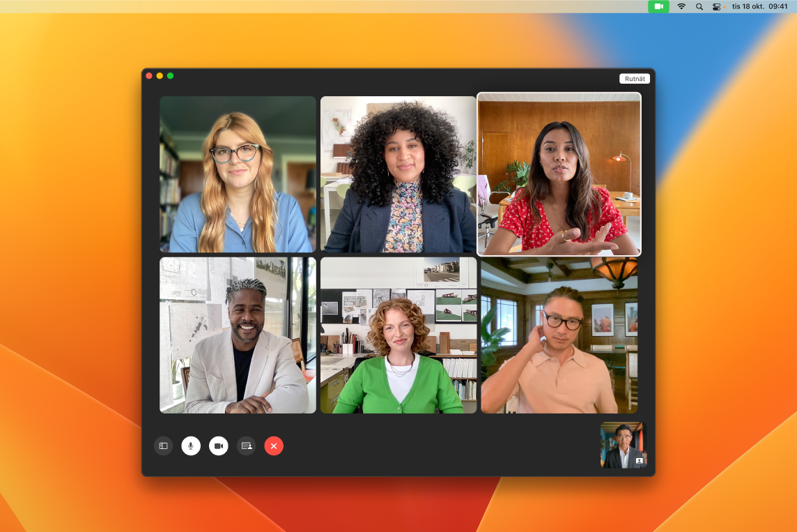 Ett FaceTime-fönster med en grupp inbjudna användare.