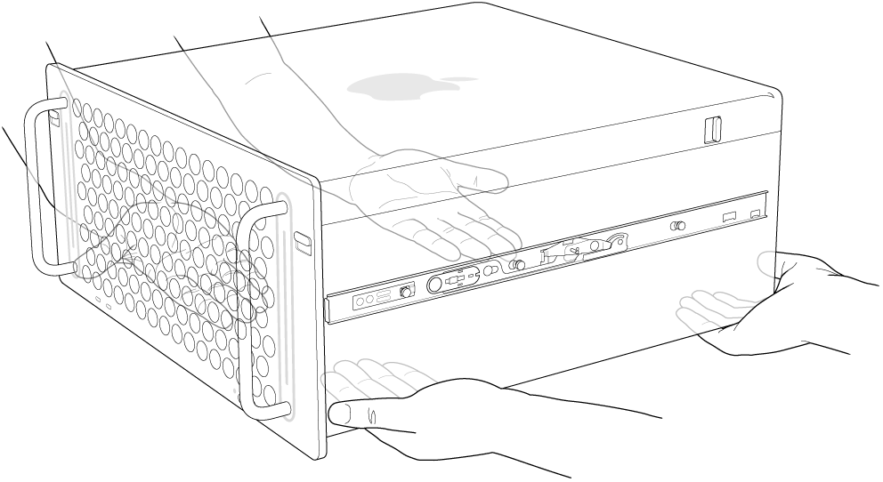 İki çift el Mac Pro’yu kaldırıyor.