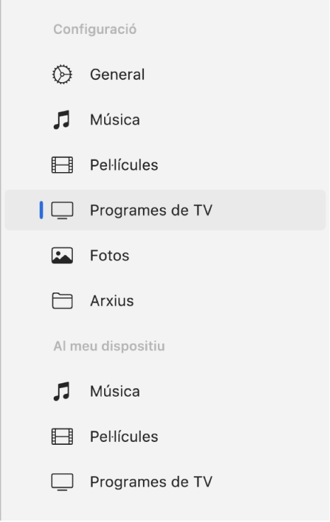 La barra lateral amb l'opció “Programes de TV” seleccionada.