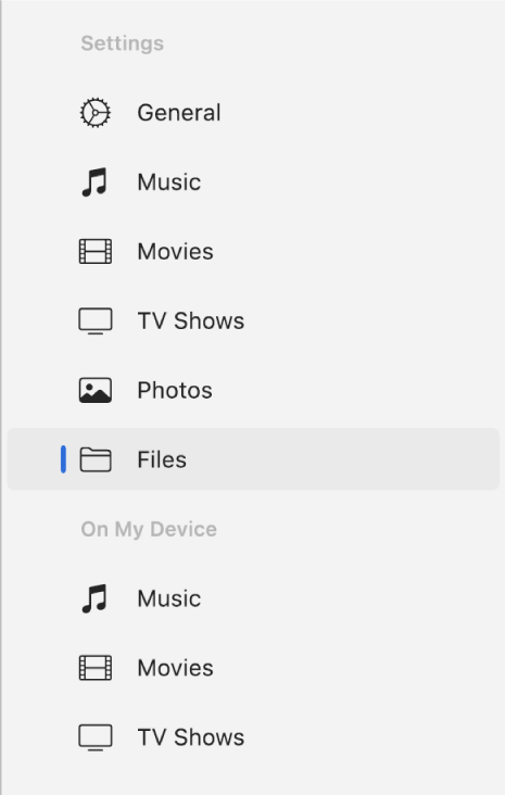The sidebar showing Files selected.
