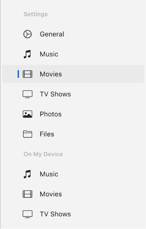 The sidebar showing Movies selected.
