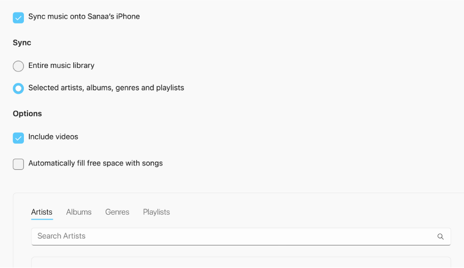 The Apple Devices window showing the syncing option for music.